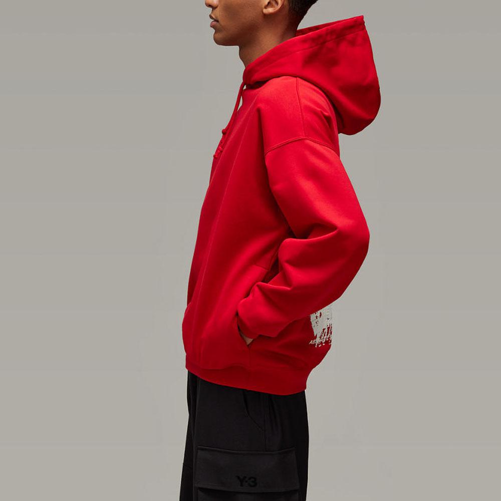 Y-3 SS25 Letter Print Drawstring Ribbed Edge Hooded Sweatshirt Unisex sweatshirt Red JM3230