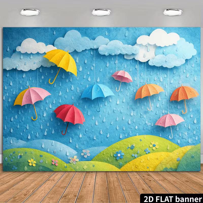 

2D Flat Printing Spring Backdrop, Colorful Umbrellas Party Background 47.2x31.5inch/120*80cm