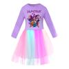 Girls' Star-Print Skirt Round-Neck Long-Sleeve Colorful Lace Patchwork Dress 4840