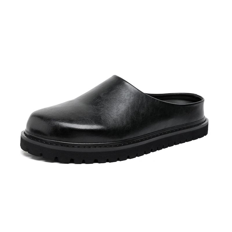 Fashion New Mens Casual Leather Sandals Leisure Walk Slippers Vacation Handmade Muller Shoes New Arrival Lazy Flats Comfy Half Drag