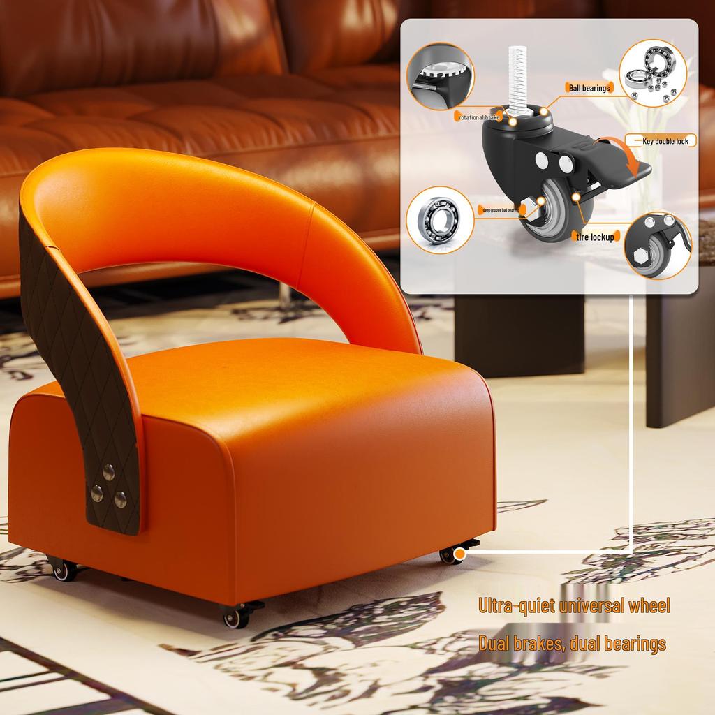 Universal Small Roller Stool with Backrest - Soft, Movable, Low Stool for Living Room Sofa