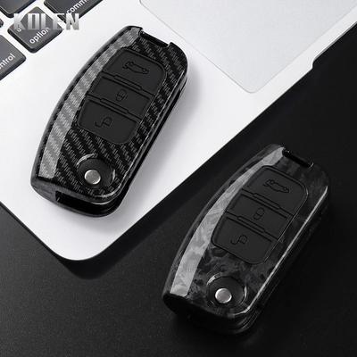 Abs Carbon Fiber Style Car Key Case Cover For Ford Fiesta Focus 2 C-Max Ecosport S-Max Fusion Mondeo Protected Keychain Fob Bag