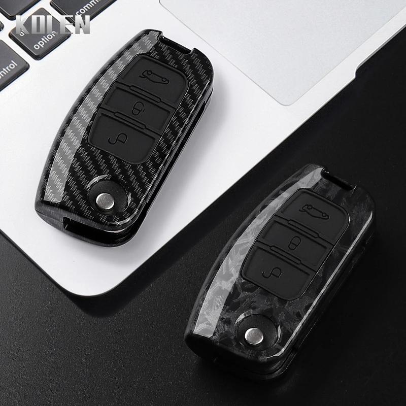 Abs Carbon Fiber Style Auto Key Fob Cover Case Fit For Ford Fiesta Focus 2 C-Max Ecosport S-Max Fusion Mondeo Protected Key Ring Remote Bag