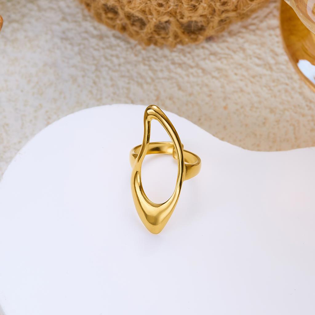 Stainless Steel Exaggerated Geometric Ring for Women Metal Texture Sun Flower Finger Ring Waterproof Antioxidant Jewelry Gifts