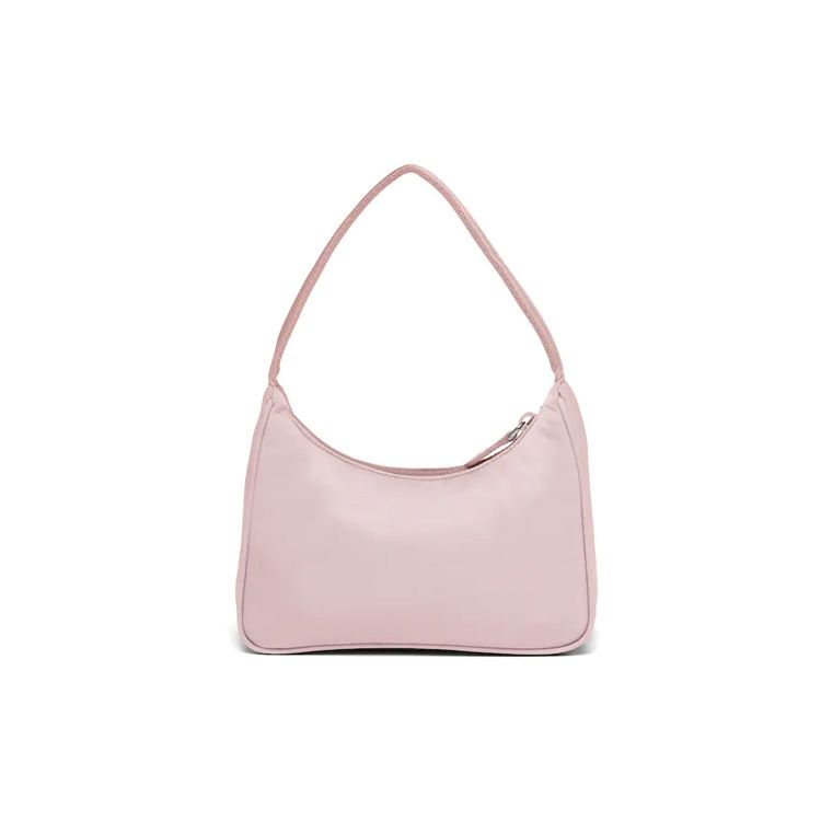 Prada Re-Edition Triangle Logo Solid Color Fabric Underarm Tote Shoulder Bag Women Bags Pink 1NE515_RDH0_F0E18