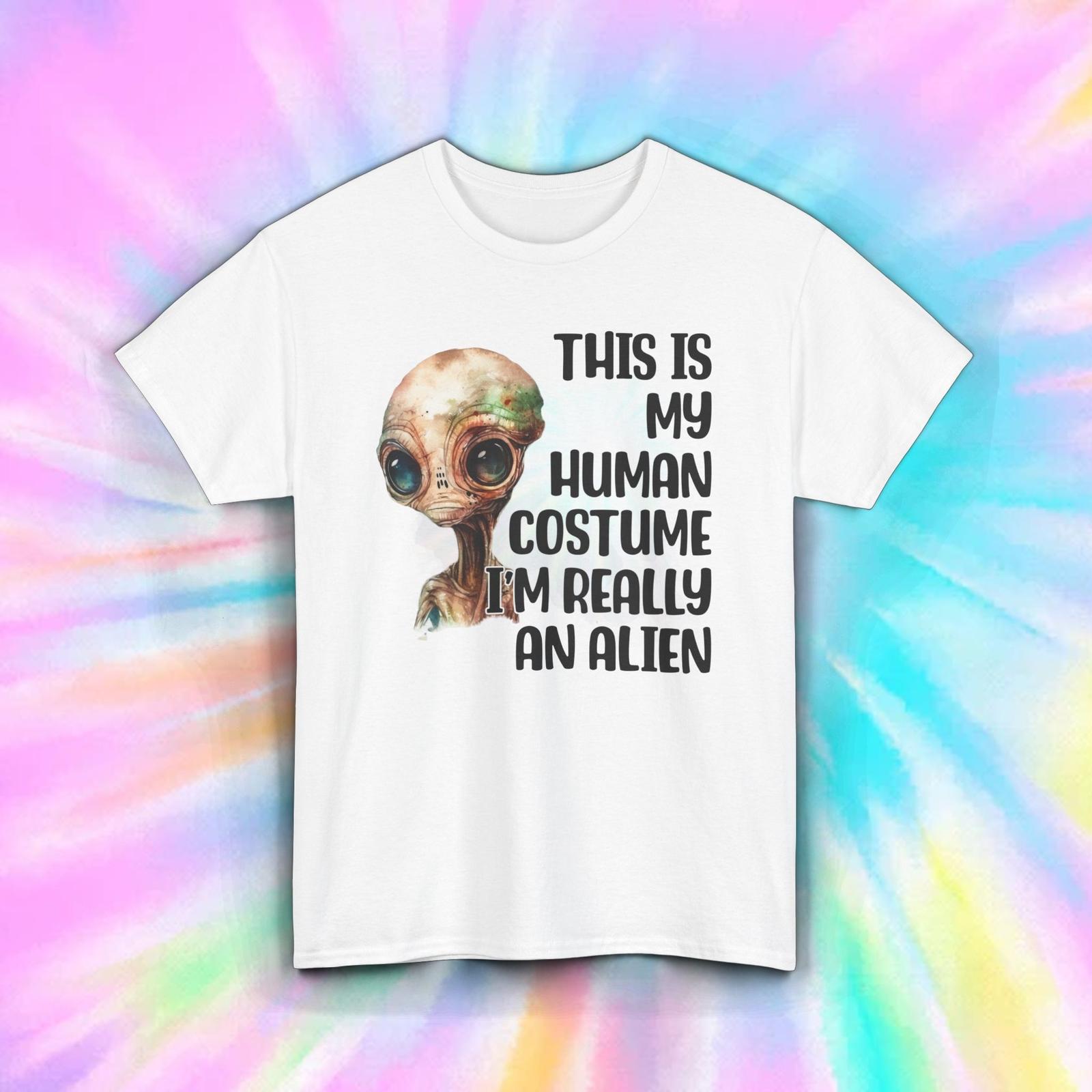 Human Costume Shirt Funny Alien Disguise Halloween Space Tee S-5XL XXXL