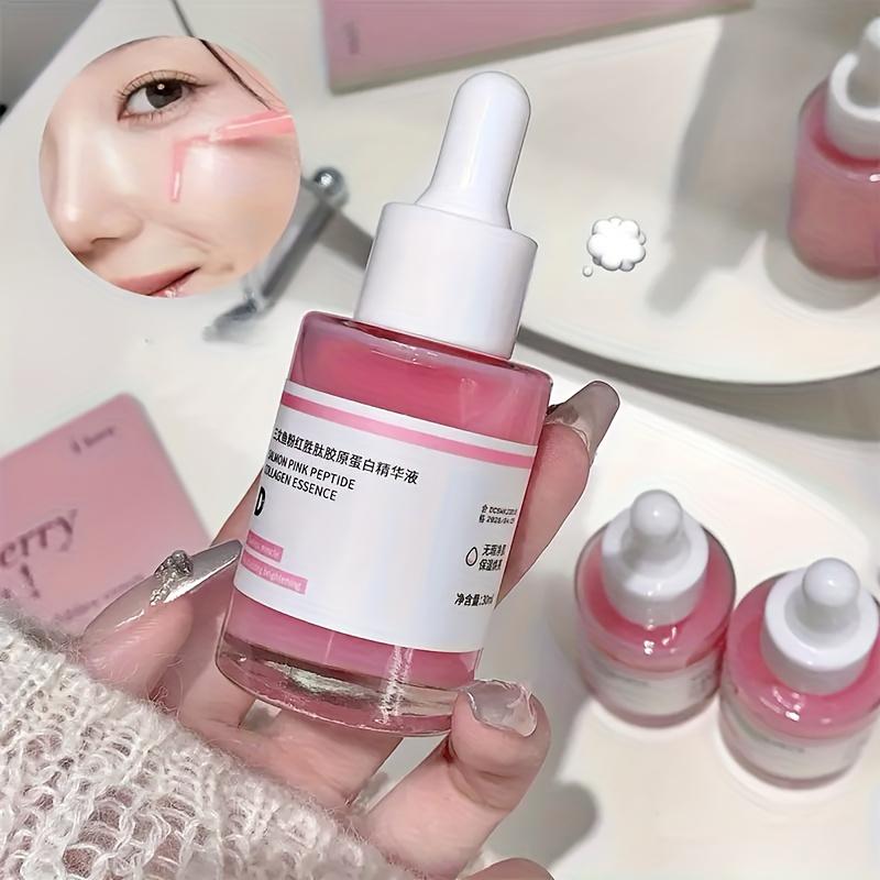 Salmon Pink Peptide Collagen Serum Brighten Dull Skin Fast Absorption Facial Essence Lightweight Formula