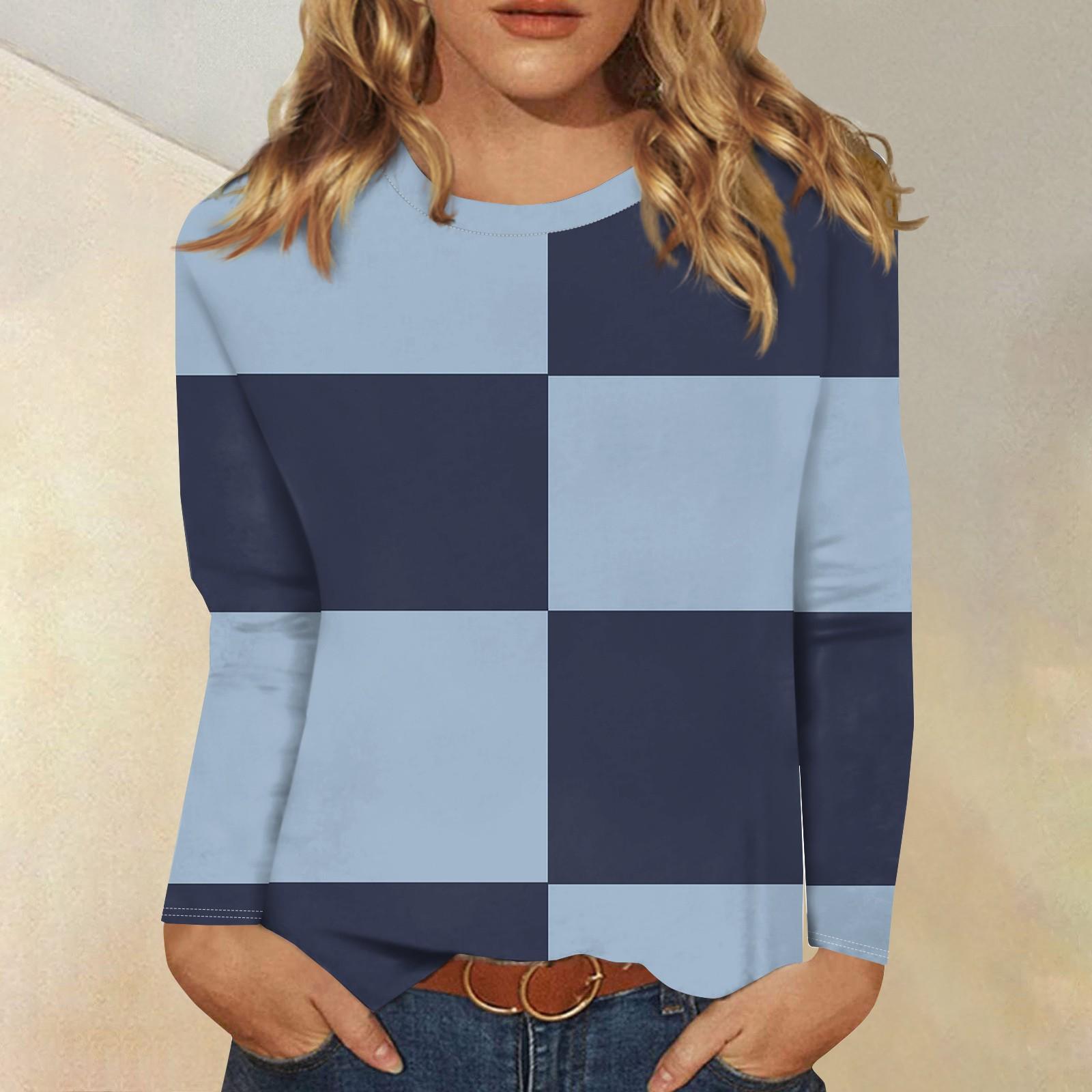 

Рубашки с длинным рукавом для женщин Милые футболки с графическим принтом Блузки Повседневные топы больших размеров Пуловеры Цветные блоки XXXXXL