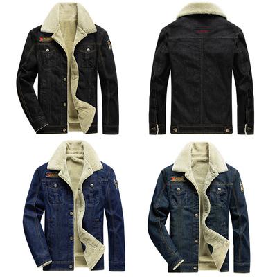 Zimowa, pluszowa i gruba kurtka dżinsowa dla mężczyzn w średnim i starszym wieku. Ciepła, codzienna bawełniana kurtka