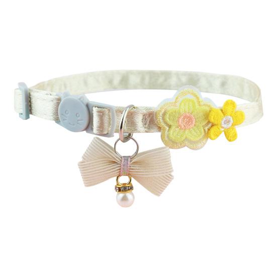 Mit niedlicher Schleife Kunstperlenanhänger Sicherheitsverstellbare Schnalle Katze Hund Halsband Haustier