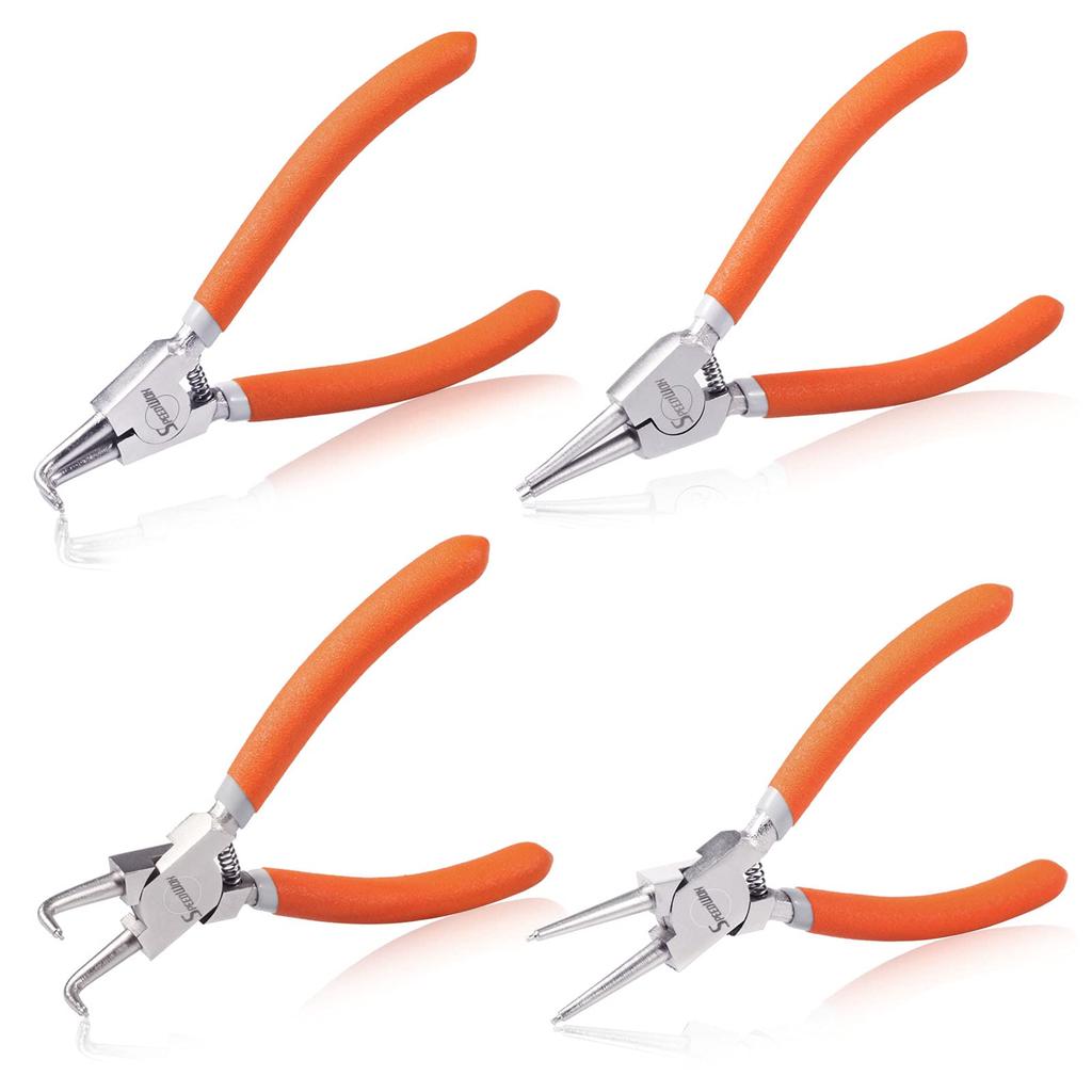 SPEEDWOX Clești de Precizie pentru Inele Elastice Set Profesional Specializat pentru Inele Elastice, Set de 4 Bucăți, Găuri, Arbori, Drepți, Cotiți la 90°, 6 Inch Demontator Inele C,