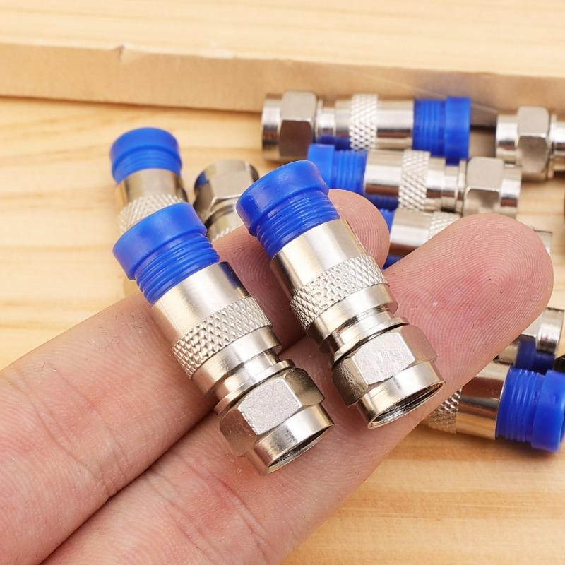 5/50x RG6 Compression Connectors Waterproof F Connector with Blue Insulation Sleeves for Secure Electric Cable Joining Supplies