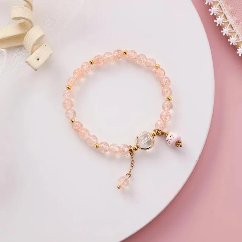 b100 2026 New Summer Simple Ceramic Sweet Transparent Lucky Cat Star Bracelet Fashion Women Beach Fashion Trend Daily Jewelry