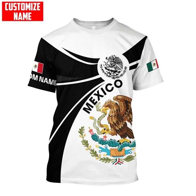 Mexico Eagle Mønster T-skjorte for menn Mote 3D-utskrift T-skjorter Hip Hop Harajuku Kortermet Oversized T-skjorte Uformelle topper med o-hals