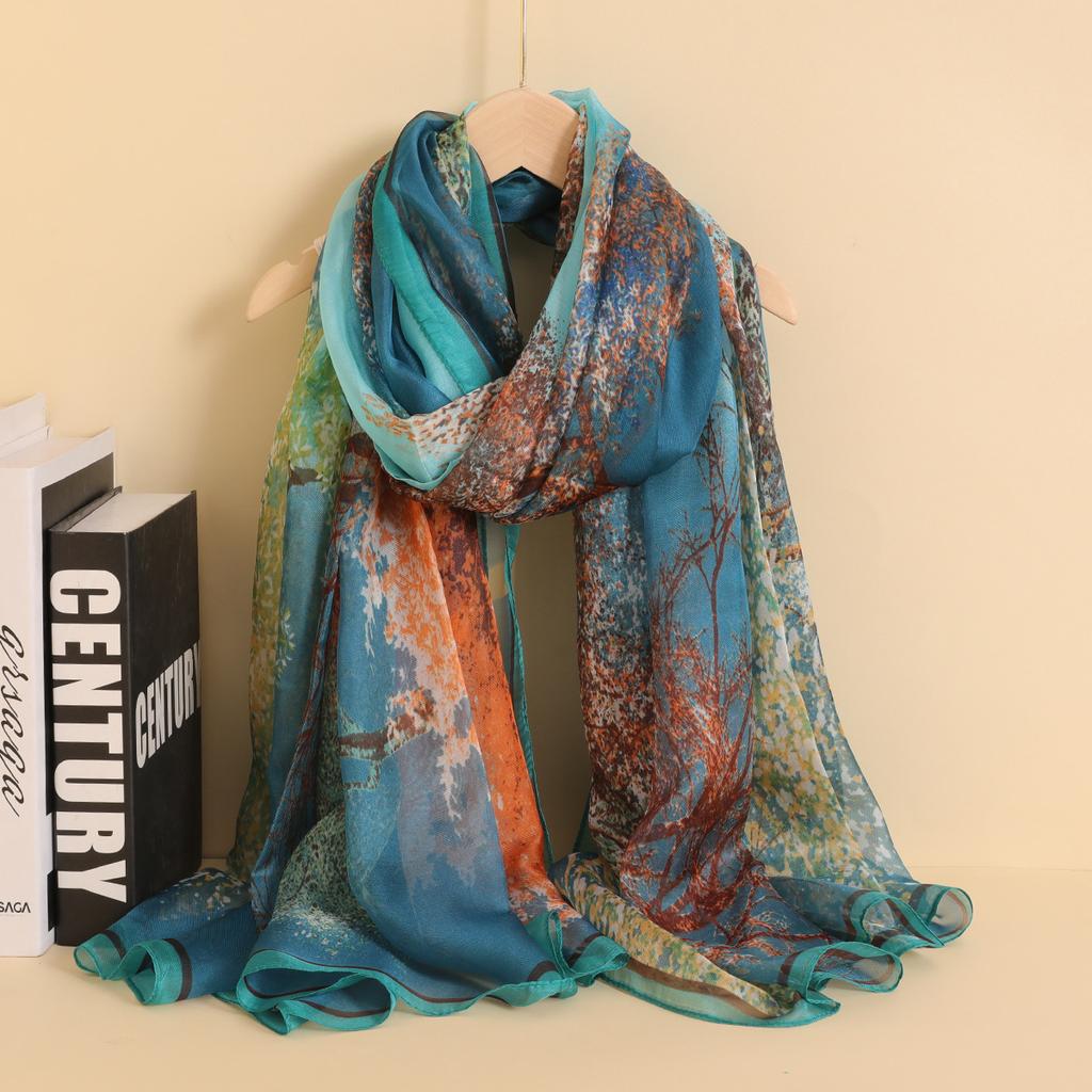 Spring and Autumn Shawl Women's Sunscreen Scarf White with Long Soft Gauze Summer Seaside Large Beach Scarf Travel Silk Scarf