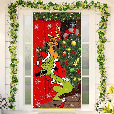 Frohe Weihnachten Grinch Weihnachten Tür Abdeckung Dekorationen Banner Grinch grün Hintergrund
