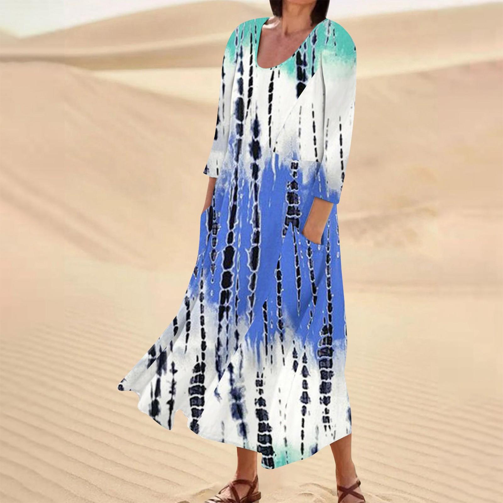 

Женская мода в полоску с принтом Свободные лоскутные повседневные хлопковые платья с карманами и семью рукавами XL