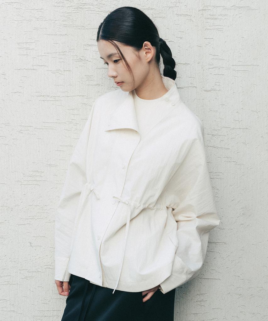 Afterglowool High-Neck Button Cotton Shirt Jacket_Ivory