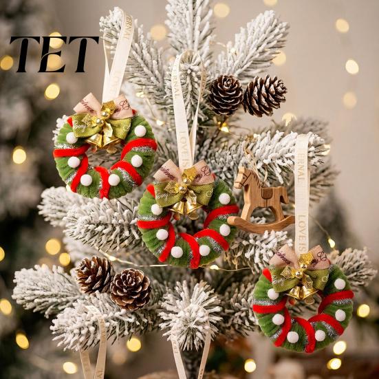 Mini Noel Ağacı Süsü El Yapımı Pipo Temizleyici Çelenk Süsü, Kadife Saplı Fiyonk Çan Süslemeli El Sanatları Çanlarla Tatil Penceresi Şömine İçin