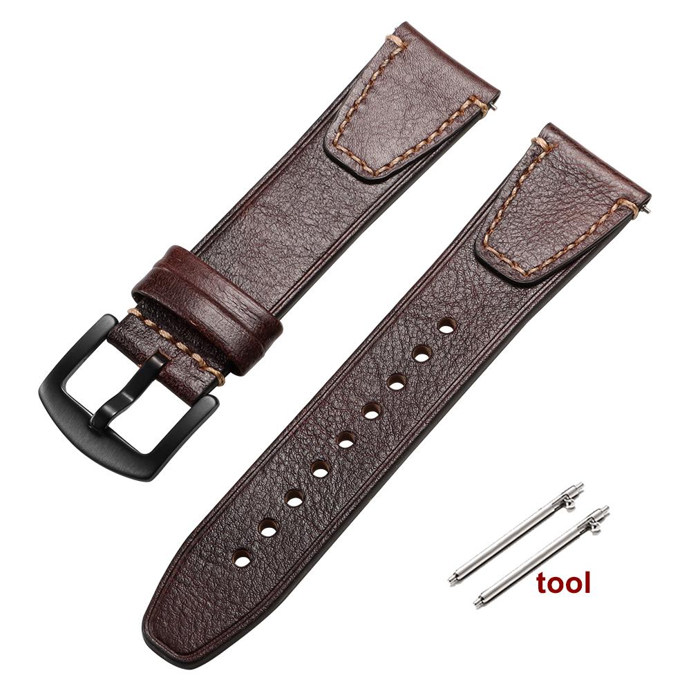 

Винтажный коричневый ремешок для часов из натуральной кожи с быстросъемным механизмом, ретро-ремешок из телячьей кожи с масляной восковой пропиткой для Seiko для Rolex 18 мм 20 мм 22 мм 18mm