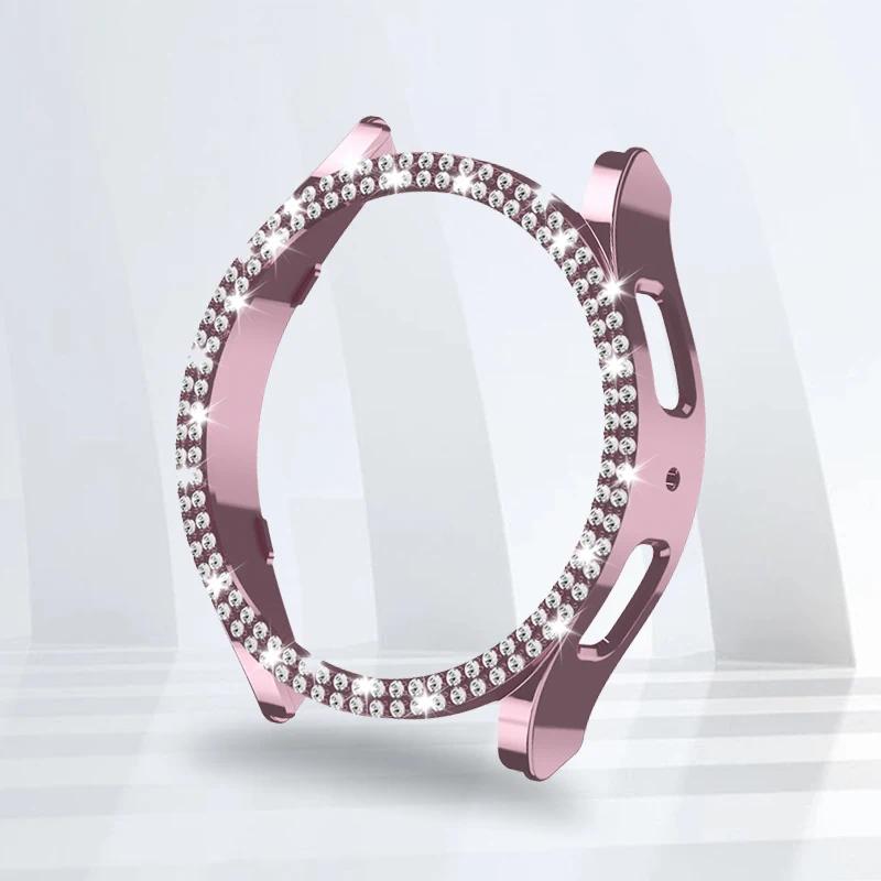 Dvojitý diamantový kryt pro Samsung Galaxy Watch 6 40mm 44mm Bling PC Dutý rám Ochranný pro Galaxy Watch 6 Kryt Příslušenství