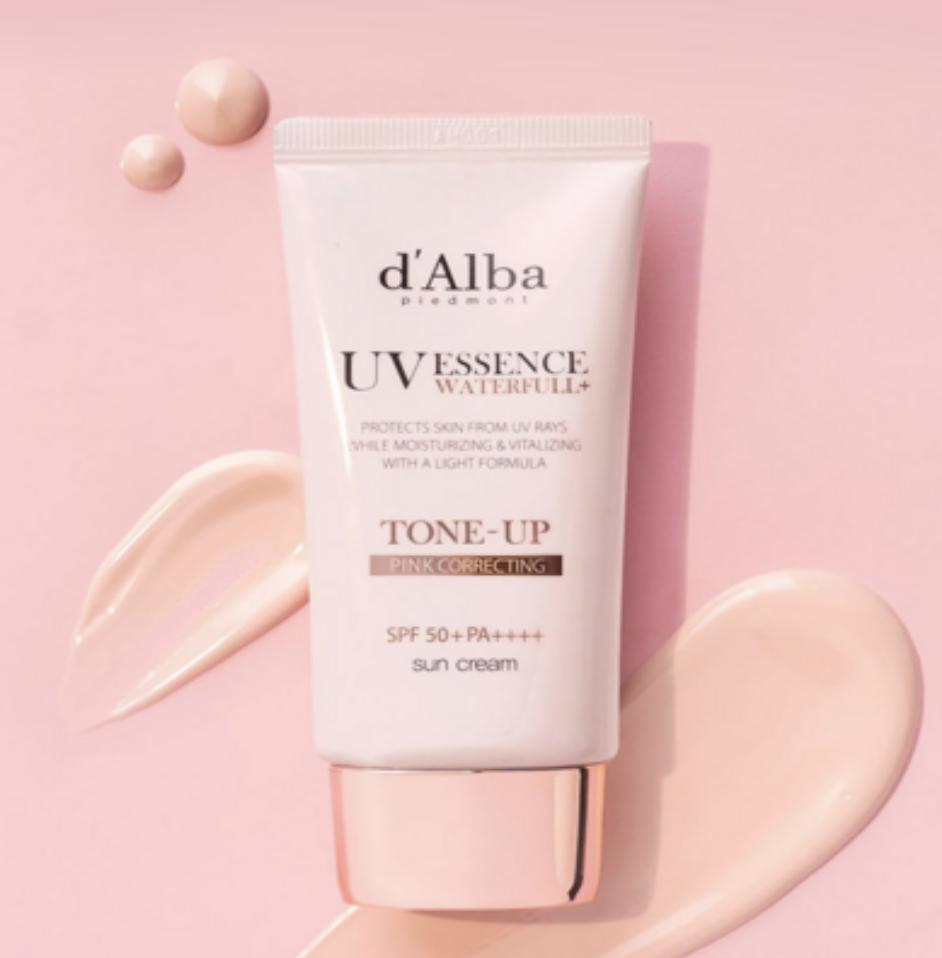 d'Alba Waterfull Tone-Up Sun Cream Pink Brightening Glow 50ml Vegan Sunscreen Daily Sunblock
