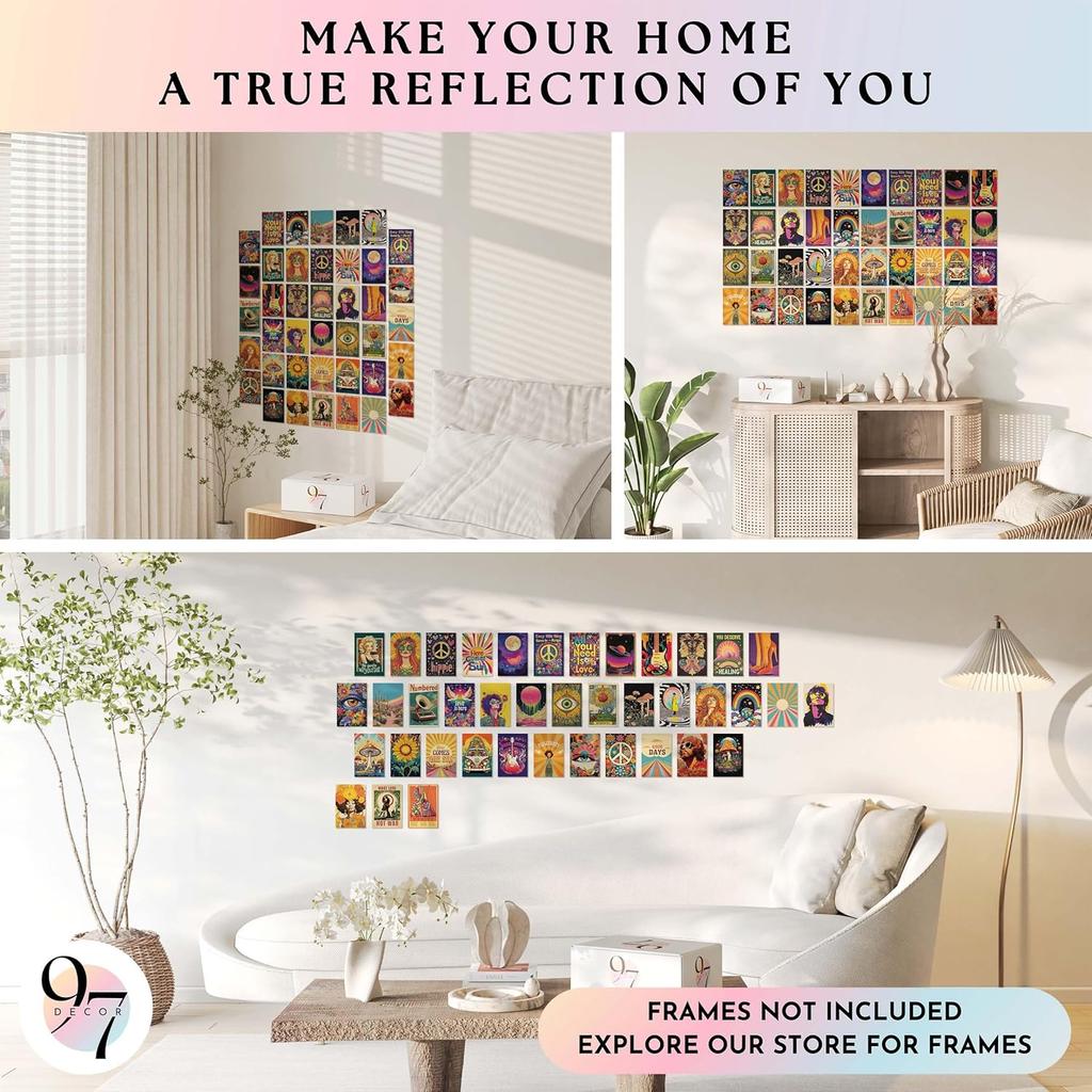 97 Decor Hippie Room Decor For Bedroom Aesthetic - 40 Pcs Boho Hippie Wall Art, 70s Decor For Home, Retro Wall Art Prints, Groovy Pictures Hippy