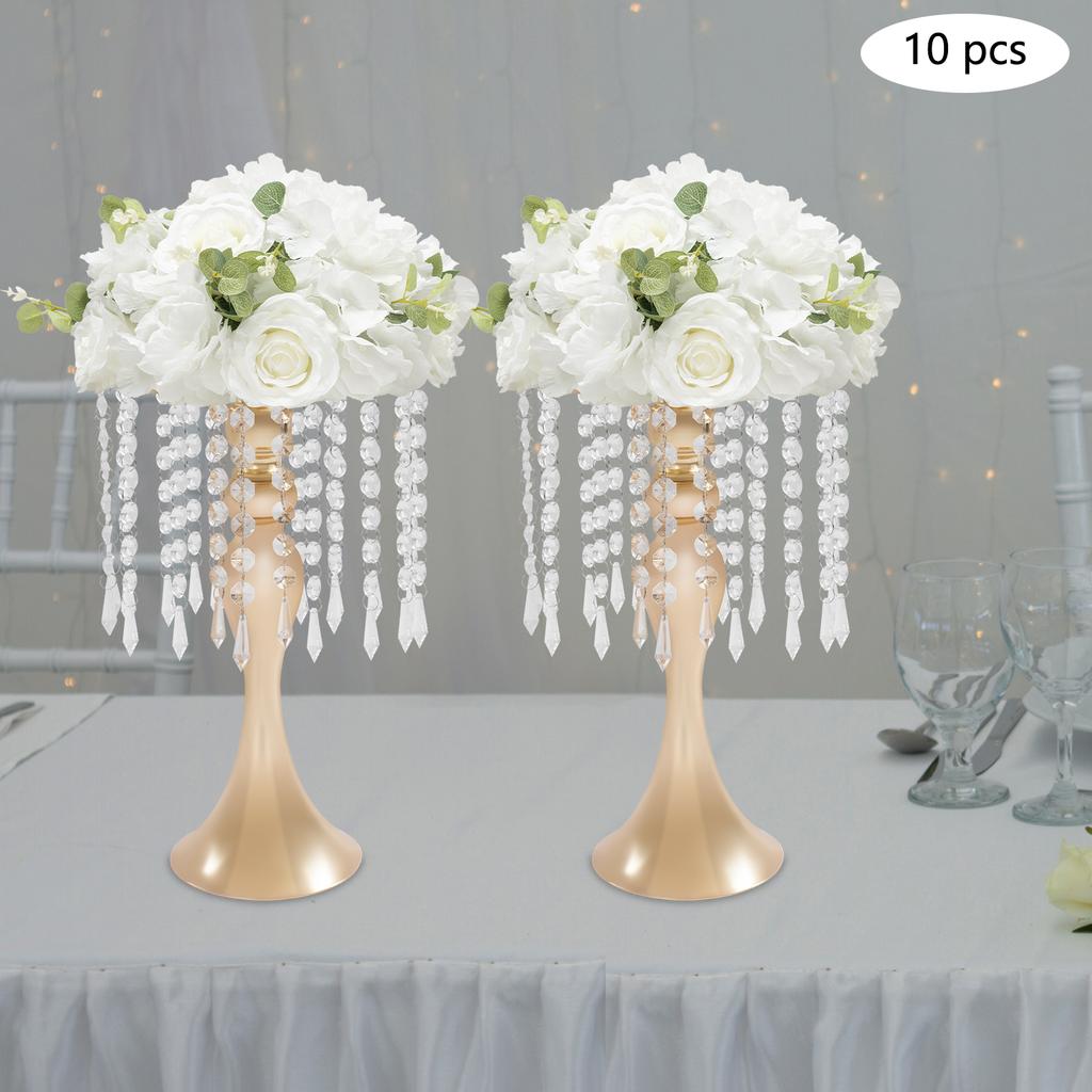 10PCS Crystal Vases, Medium Height 35cm, Elegant Glass Flower Vase for Home Decor, Wedding Display Stand, Clear Flower Holder