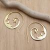 Shining Gold Color Feather Earrings Classic  Metal Engraving Round Dangle Earrings Wedding