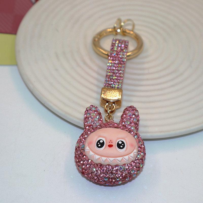 Colorful Rhinestone Labubu Polymer Clay Keychain Bag Charm
