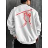 Men'S Casual Sweatshirt With Line Art Samurai Pattern, Crewneck Streetwear For Autumn And Winter.