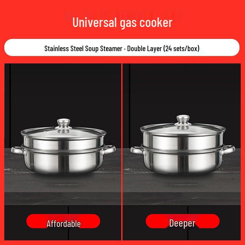 Dreischichtiger Suppen- und Dampfkochtopf aus Edelstahl mit verdicktem Boden