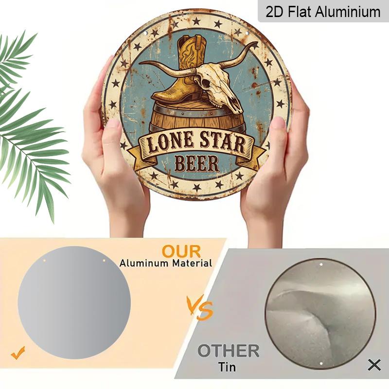 2D Flat 1pc, 8x8 in, Lone Star Beer Sign - Vintage Aluminum Metal Wall Decor Suitable for Home, Cafe, Cave, Garage - Durable Indoor/Outdoor