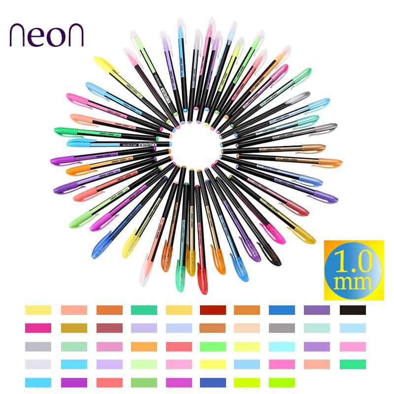 

48 Colors 1.0mm Gel Pens Set Metallic Pastel Neon Glitter Sketch Drawing Color Pen Manga Markers School Stationery 48color