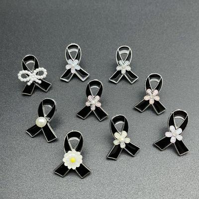 1 Stück Französische Romantische Perlen Broschen Schmuck Schwarzes Band Awareness Anstecknadel Trauerband Abzeichen DIY Zubehör