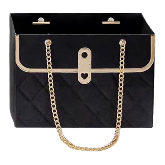 

Паперова подарункова коробка з квітами та металевим ланцюжком, відро для зберігання букетів, маленька флористична сумочка, подарункова крафтова пакувальна сумка для весільної вечірки, Дня святого Валентина, дня народження чорний