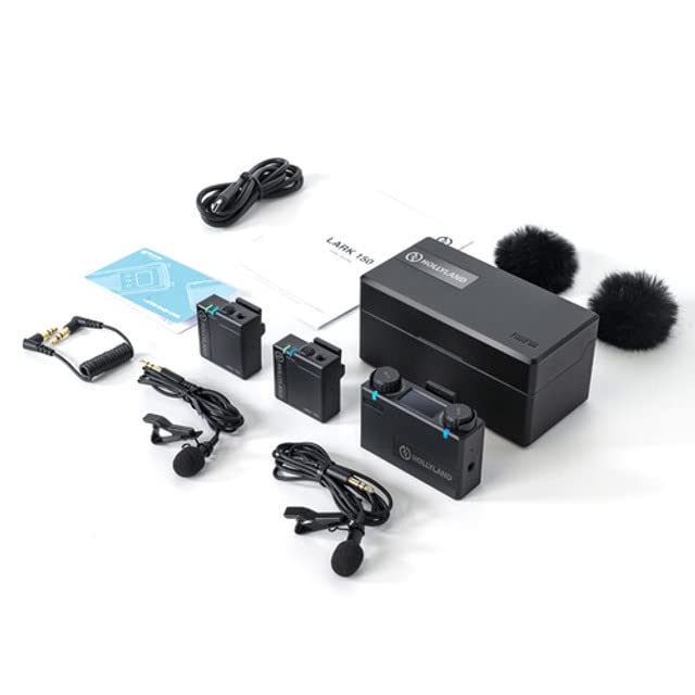 Hollyland Lark150 Microphone with OLED Display, 2.4G Digital Lavalier Lapel Wireless Microphone, 1 Transmitter & 2 Receivers, for Cameras, DSLRs, and