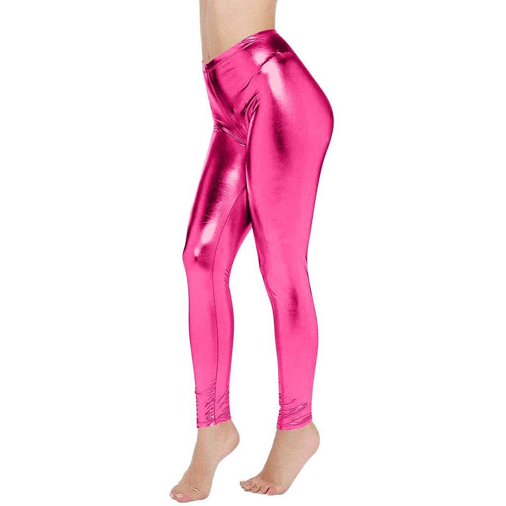 Damen Glänzende Kunstleder Leggings Yoga Hose Tanzhose