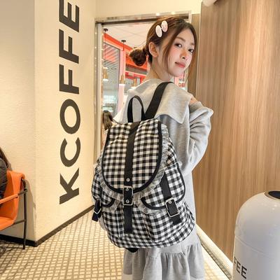 Schoolbag Junior High School Schoolbag Summer New College Style Korean Large Capacity Plaid Modern Style Backpack