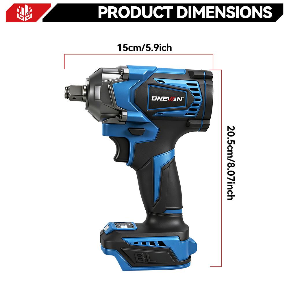 ONEVAN Bezuhlíková elektrická rázová utahovačka 3 funkce 1/2 palce Akumulátorový šroubovák Elektrická vrtačka pro baterii Makita 18V