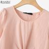ZANZEA Women Casual Round Neck Solid Color Summer Short Sleeve Blouse