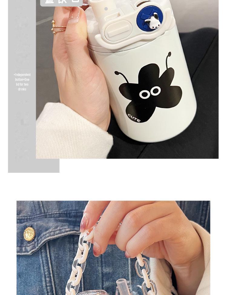 Cute Cartoon Coffee Thermos Cup with Double Spout, Straw, and 316 Stainless Steel - Ideal for Girls