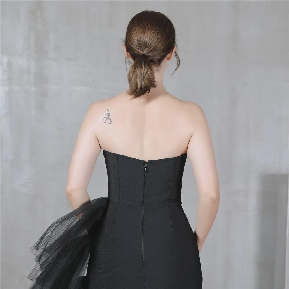 Evropské a americké letní bandážové šaty: Slim top bez ramínek s vysokým pasem a síťovanou večerní sukní