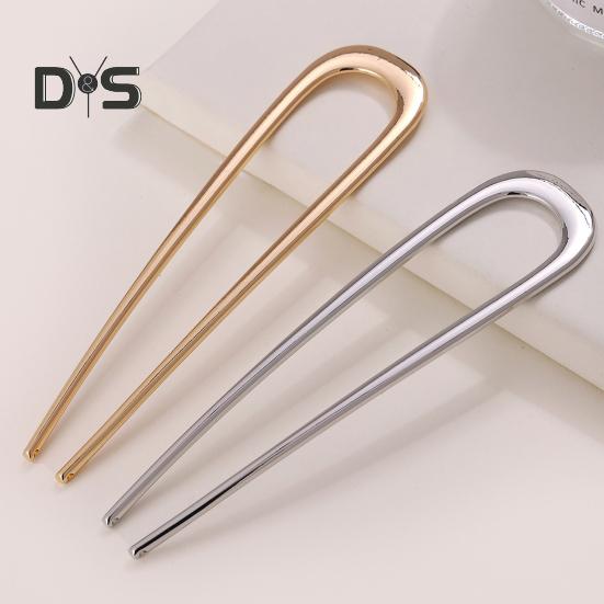 U-Shaped Hair Fork Elegant Golden Silver-color Alloy Anti-slip Long Thick Hair Updo Bun French Hair Pin Stick Women Girls Hair Accessories