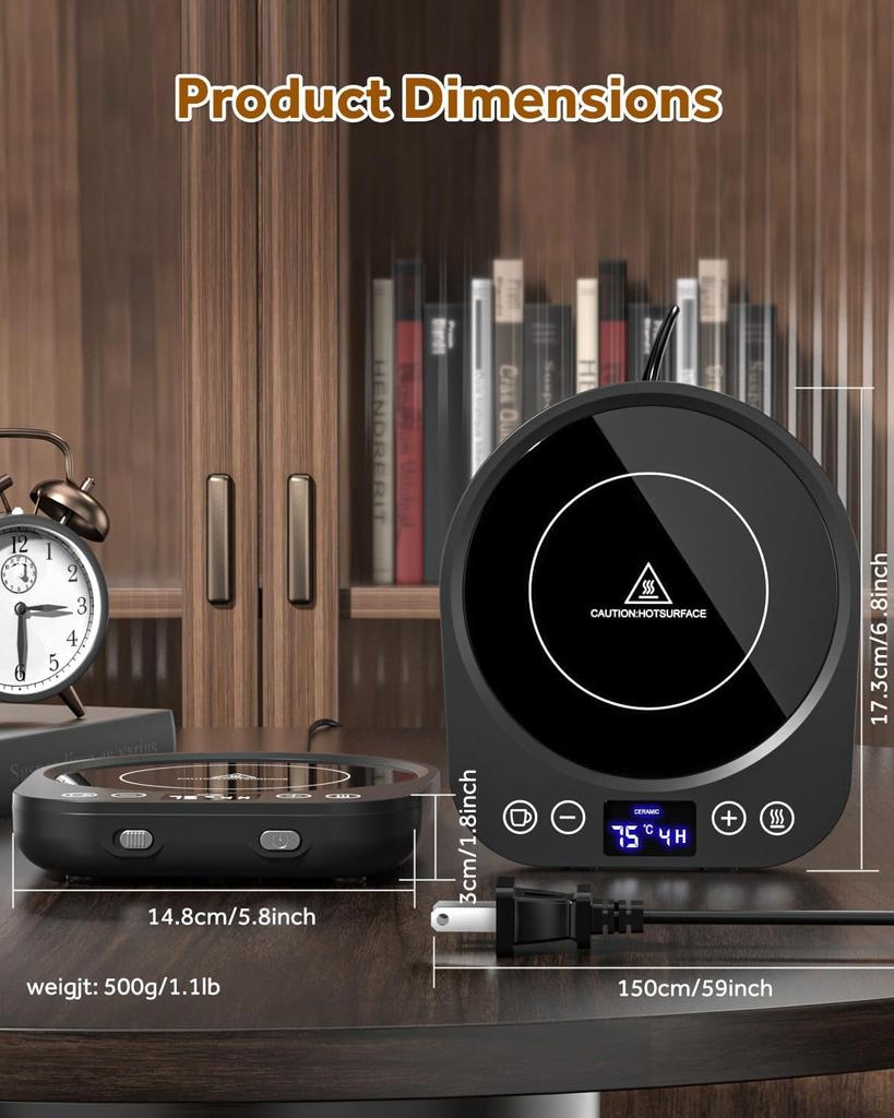 Coffee Mug Warmer, Mug Warmer for Desk, Smart Cup Warmer with Gravity Sensor, 9 Temperature Settings, 1-9H Timing, 4H Auto Shut Off