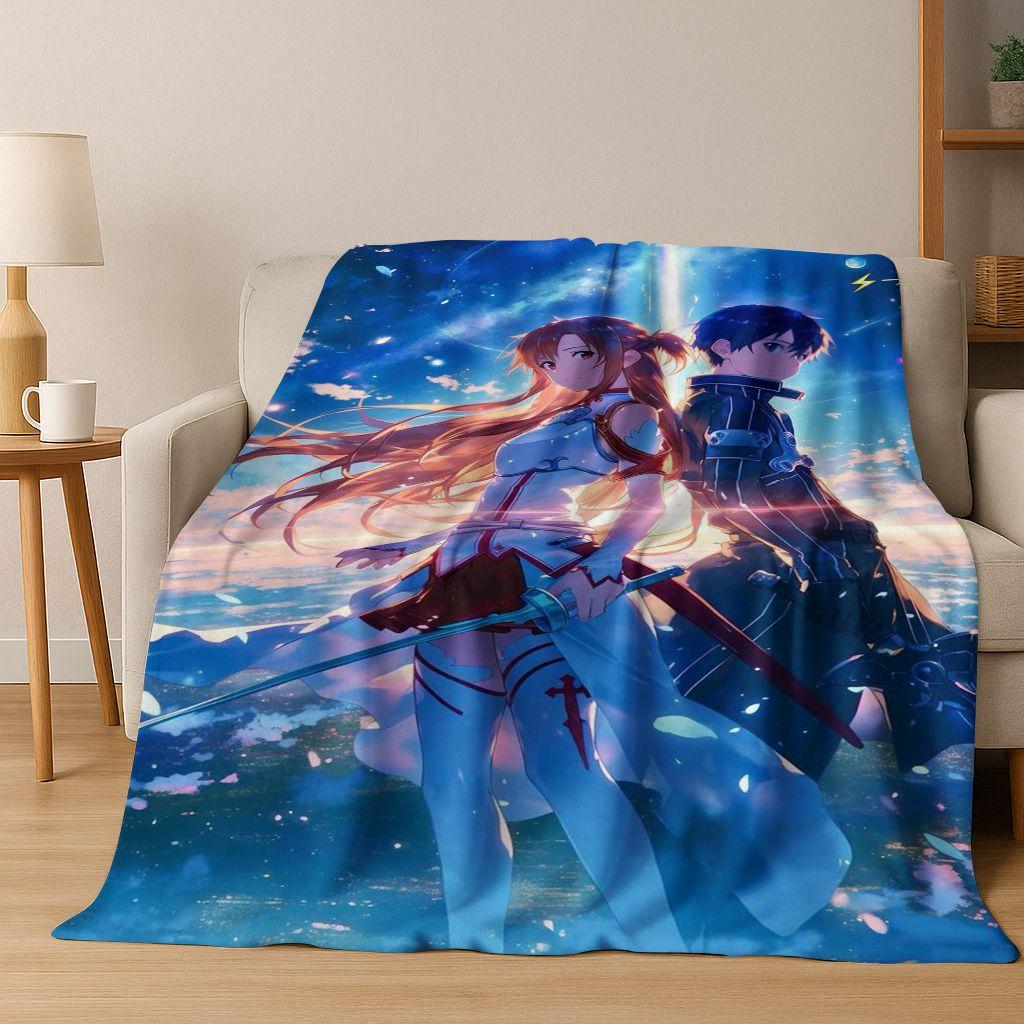 Anime SAO Sword Art Online Cartoon 3D Flannel Blanket,Cozy Soft Throw Blanket for Home Bedroom Bed Sofa Picnic Cover Gift Kids