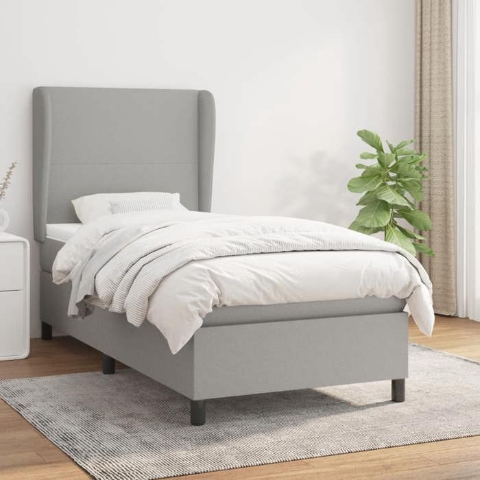 3127757 vidaXL Lit à sommier tapissier avec matelas Gris clair 80x200 cm Tissu