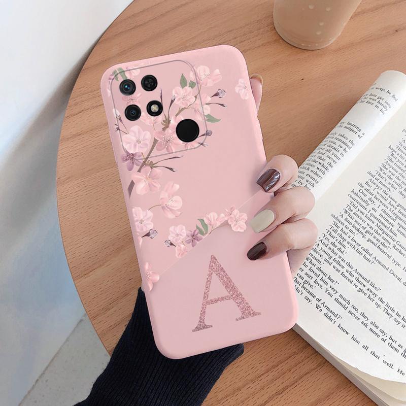 For Redmi 10C Redmi10C Phone Case Cute Pink Flowers Letter Back Cover Silicone Capa Soft Bumper Coque For Redmi Note 8Pro 8T 12C