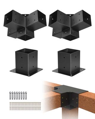 Pergola Bracket Kit, 4x4 Inch (Inner Size 3.5x3.5), 2 Pcs 4-Way Heavy Duty Corner Bracket Woodworks DIY Post Base Kit
