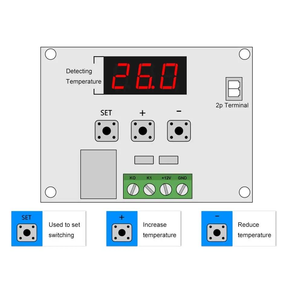 12V Temperature Controller Module with Case XH W1209 LED Display Digital Thermostat Module Waterproof NTC Probe -50~110℃